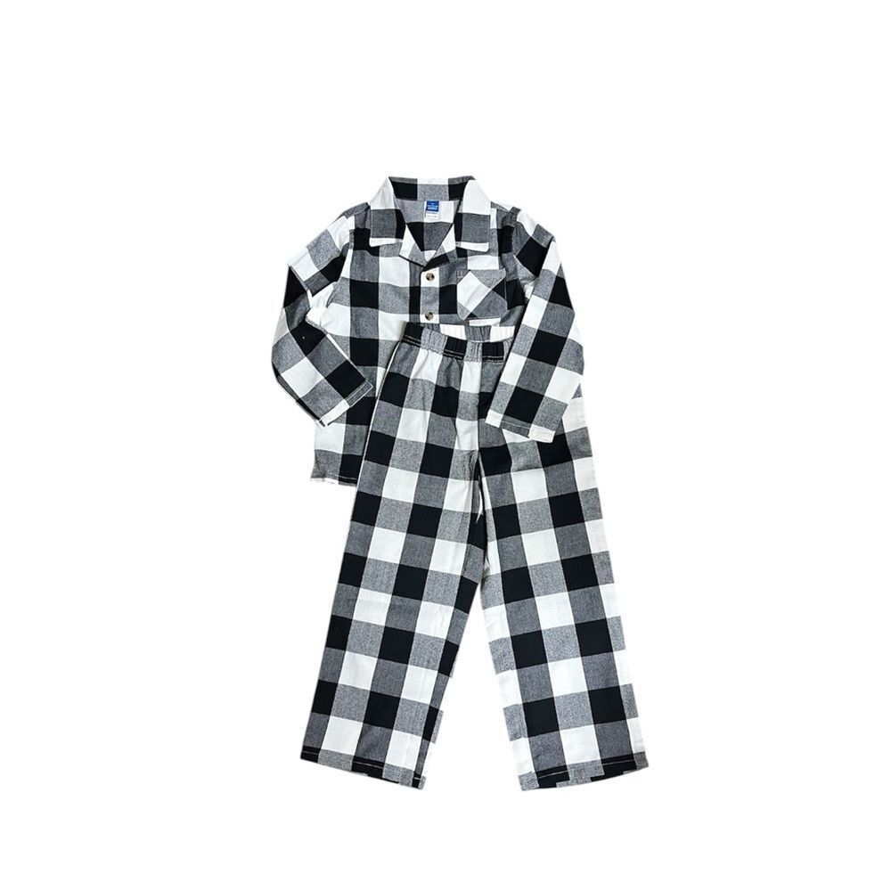 Kids flannel pajama set black white plaid Sz 5T / Sz 5
